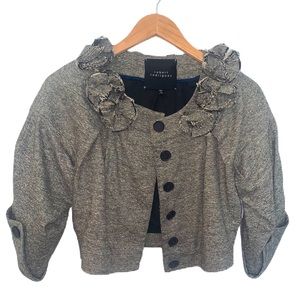 Robert Rodriguez Gray Floral Appliqué Cropped Tweed Jacket Size 2